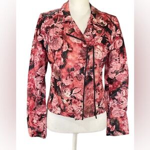 2B Bebe Floral Pink Leather Jacket